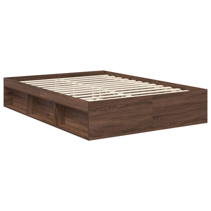vidaXL Bed Frame with Headboard Brown Oak 140 x 200 cm Solid Pine Wood