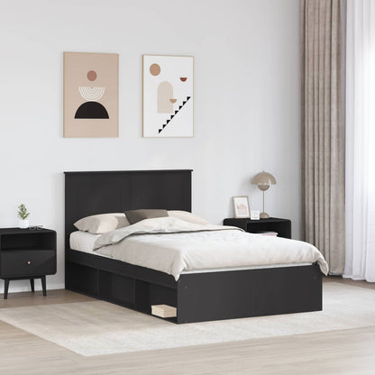 vidaXL Bed Frame with Headboard Black 135 x 190 cm Solid Pine Wood