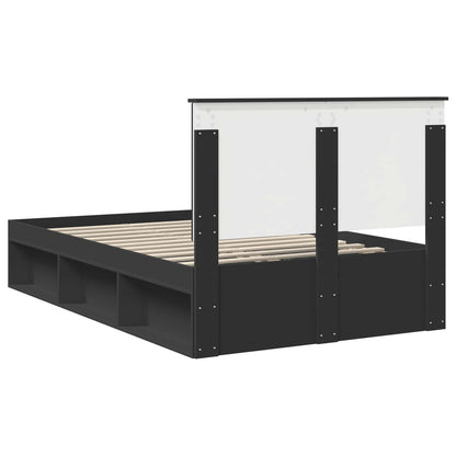 vidaXL Bed Frame with Headboard Black 135 x 190 cm Solid Pine Wood