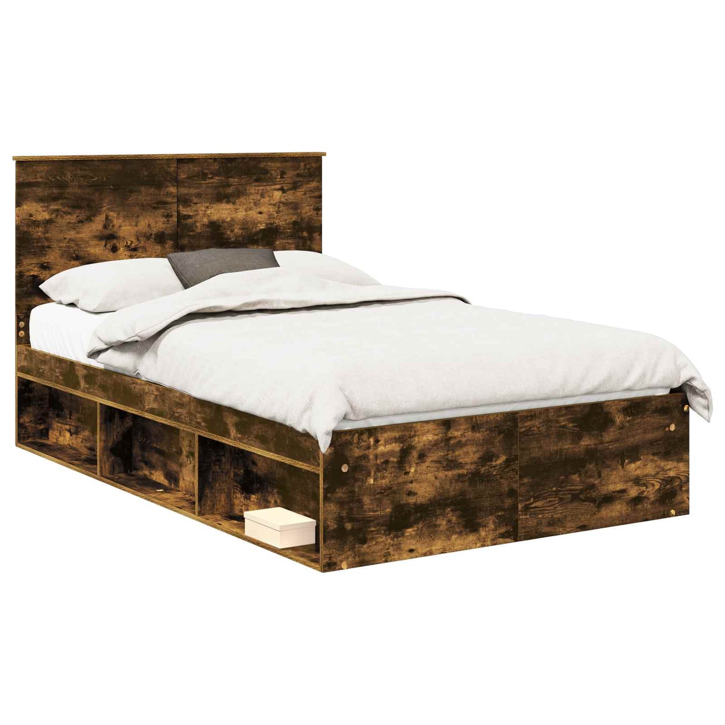 vidaXL Bed Frame with Drawer Smoked Oak 135 x 190 cm Solid Pine Wood