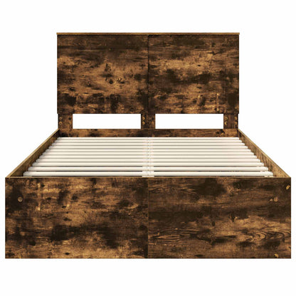 vidaXL Bed Frame with Drawer Smoked Oak 135 x 190 cm Solid Pine Wood