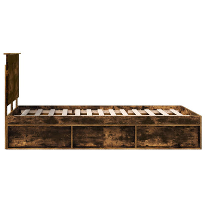 vidaXL Bed Frame with Drawer Smoked Oak 135 x 190 cm Solid Pine Wood