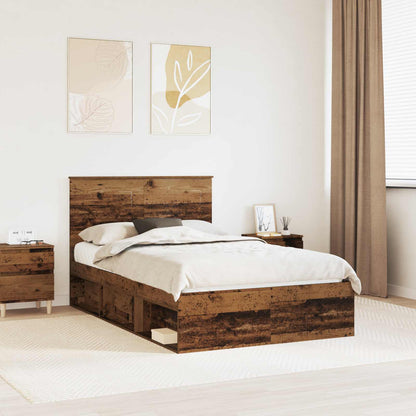 vidaXL Bed Frame with Headboard Old Wood 135 x 190 cm Solid Pine Wood