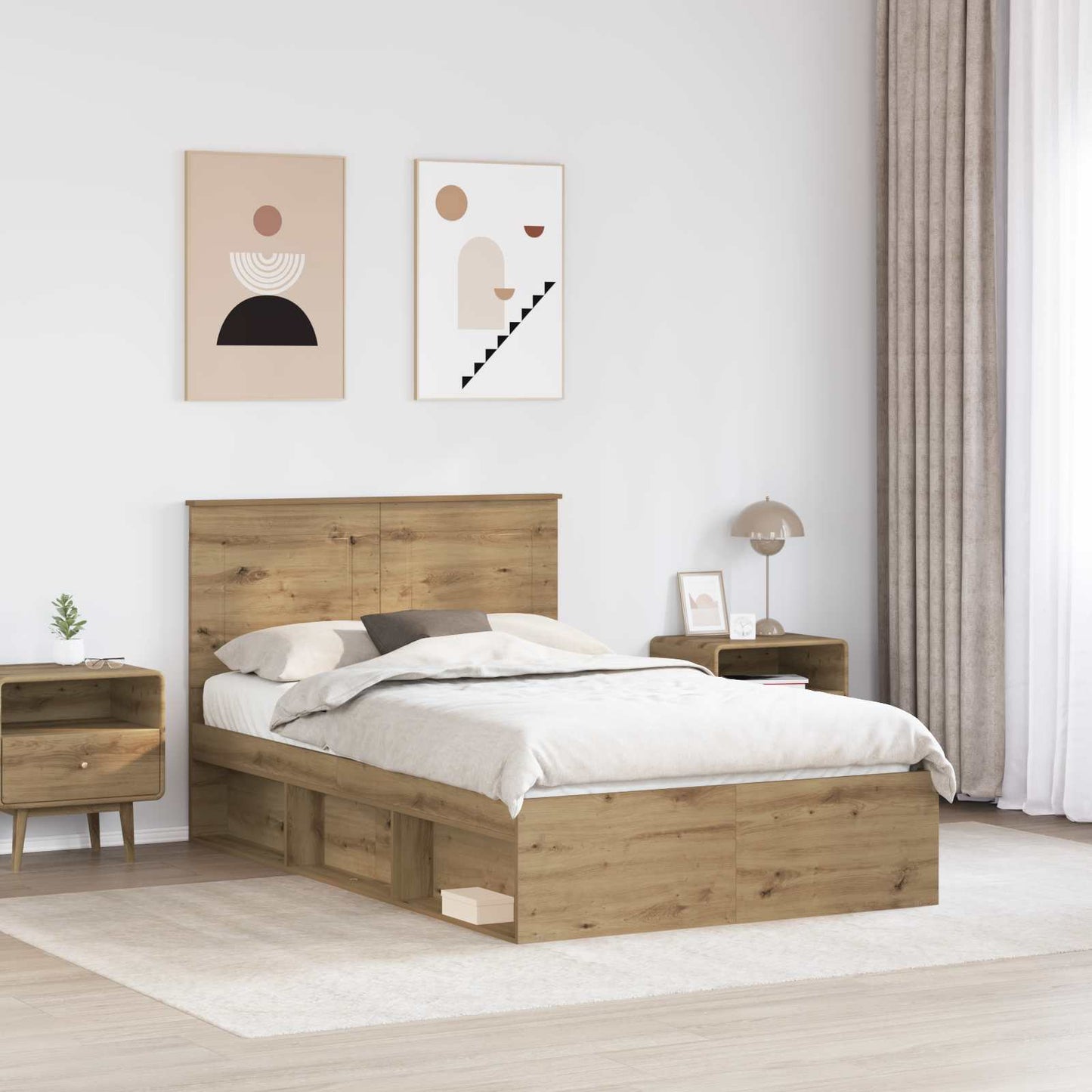 vidaXL Bed Frame Artisian Oak 135 x 190 cm Solid Pine Wood
