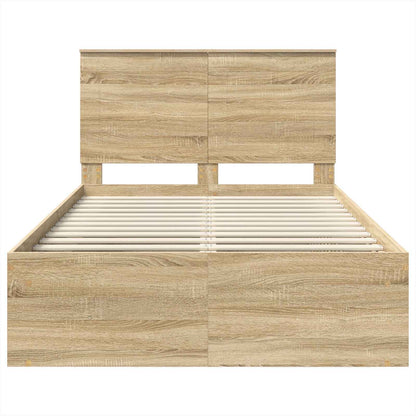 vidaXL Bed Frame with Headboard Sonoma 120 x 190 cm Solid Pine Wood