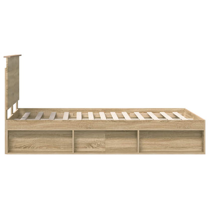 vidaXL Bed Frame with Headboard Sonoma 120 x 190 cm Solid Pine Wood