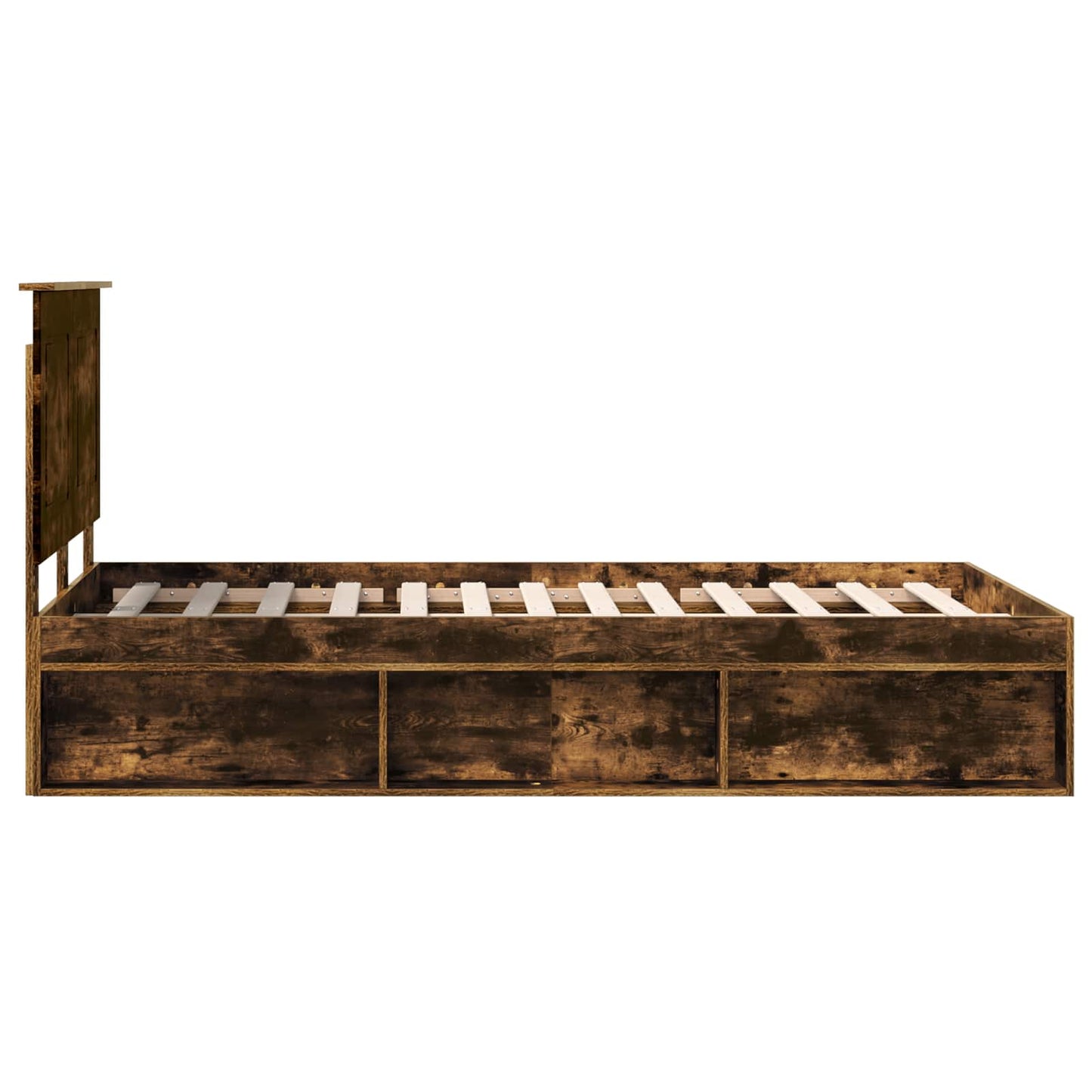 vidaXL Bed Frame with Drawer Smoked Oak 120 x 190 cm Solid Pine Wood