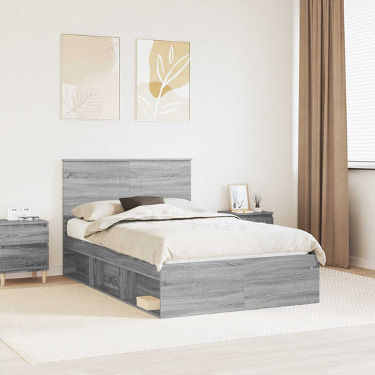 vidaXL Bed Frame with Drawer Grey Sonoma 120 x 190 cm Solid Pine Wood