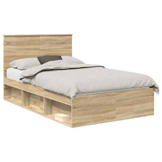 vidaXL Bed Frame with Headboard Sonoma 120 x 200 cm Solid Pine Wood