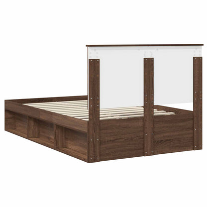 vidaXL Bed Frame with Headboard Brown Oak 120 x 200 cm Solid Pine Wood