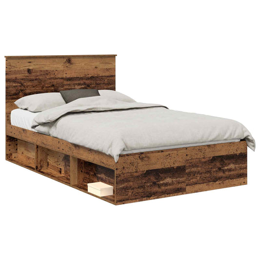 vidaXL Bed Frame with Headboard Old Wood 120 x 200 cm Solid Pine Wood