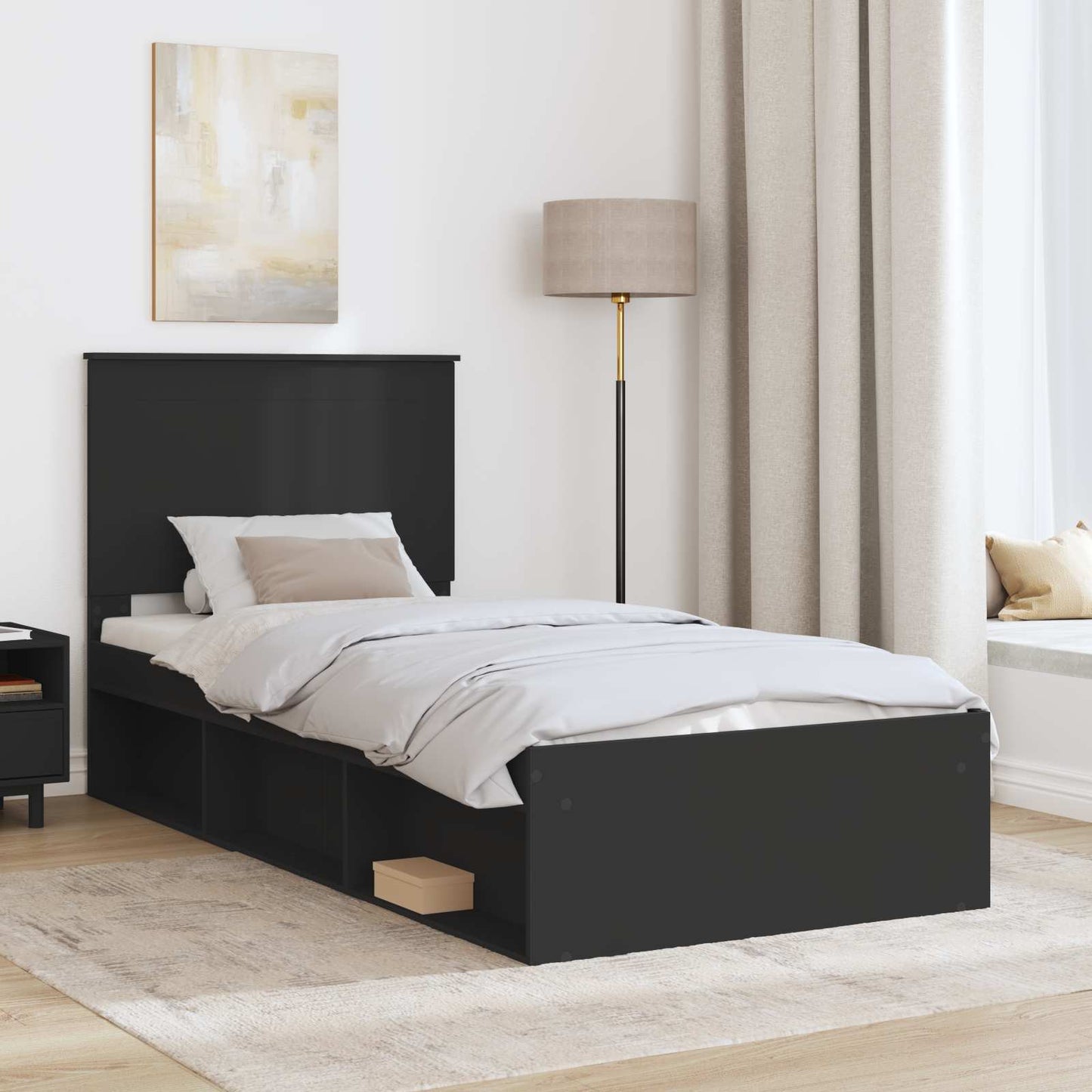 vidaXL Bed Frame with Headboard Black 100 x 200 cm Solid Pine Wood