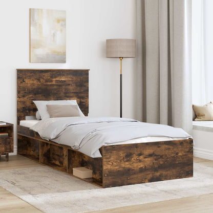 vidaXL Bed Frame with Drawer Smoked Oak 100 x 200 cm Solid Pine Wood