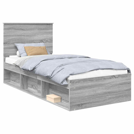 vidaXL Bed Frame Grey Sonoma 100 x 200 cm Solid Pine Wood