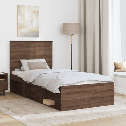 vidaXL Bed Frame with Headboard Brown Oak 100 x 200 cm Solid Pine Wood