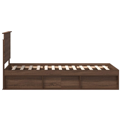 vidaXL Bed Frame with Headboard Brown Oak 100 x 200 cm Solid Pine Wood