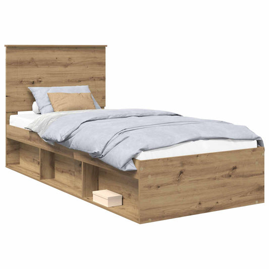 vidaXL Bed Frame Artisian Oak 100 x 200 cm Solid Pine Wood