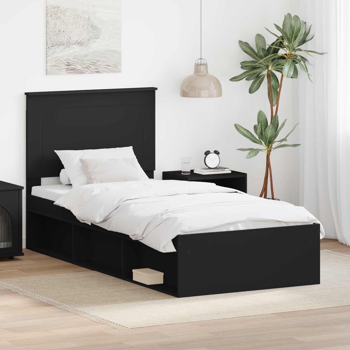 vidaXL Bed Frame with Headboard Black 90 x 190 cm Solid Pine Wood