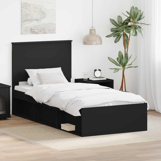 vidaXL Bed Frame with Headboard Black 90 x 190 cm Solid Pine Wood