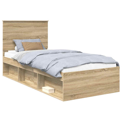 vidaXL Bed Frame with Headboard Sonoma 90 x 190 cm Solid Pine Wood