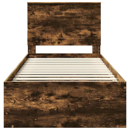 vidaXL Bed Frame with Headboard Smoked Oak 90 x 190 cm Solid Pine Wood