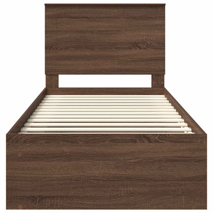 vidaXL Bed Frame with Headboard Brown Oak 90 x 190 cm Solid Pine Wood
