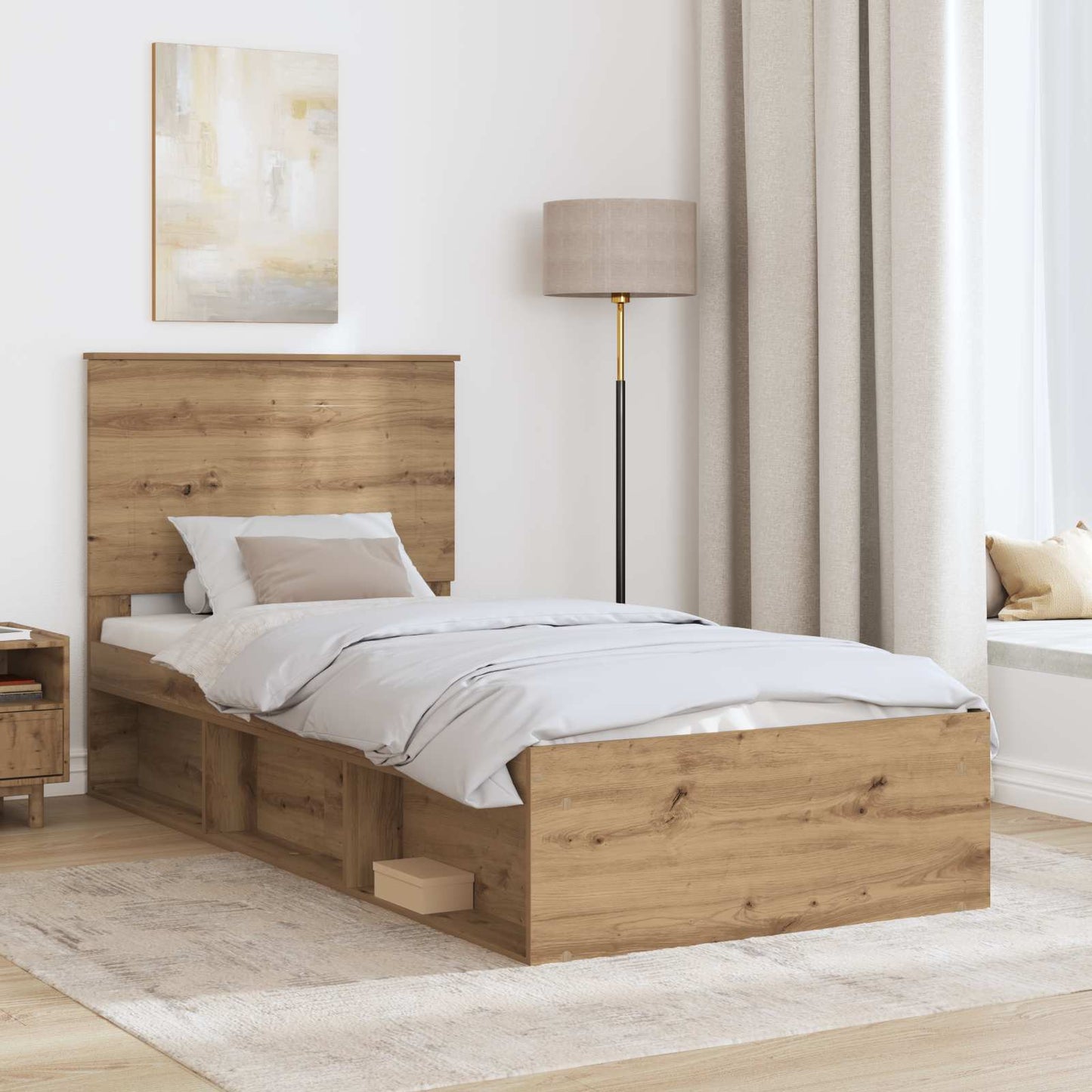 vidaXL Bed Frame Artisian Oak 90 x 190 cm Solid Pine Wood