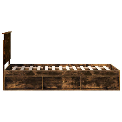 vidaXL Bed Frame with Headboard Smoked Oak 90 x 200 cm Solid Pine Wood