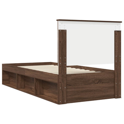 vidaXL Bed Frame with Headboard Brown Oak 90 x 200 cm Solid Pine Wood