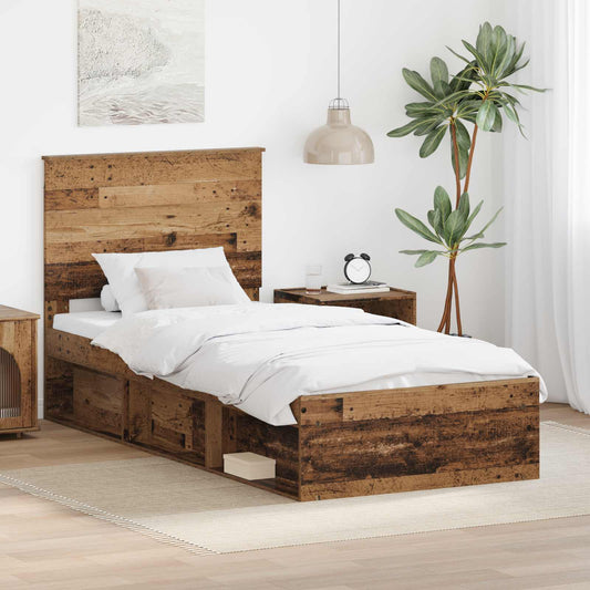 vidaXL Bed Frame with Headboard Old Wood 90 x 200 cm Solid Pine Wood