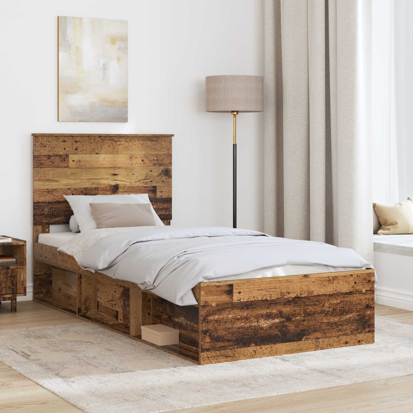 vidaXL Bed Frame with Headboard Old Wood 90 x 200 cm Solid Pine Wood