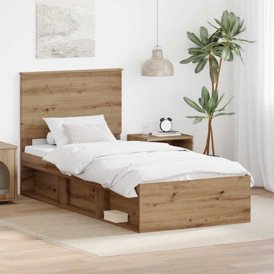 vidaXL Bed Frame Artisian Oak 90 x 200 cm Solid Pine Wood