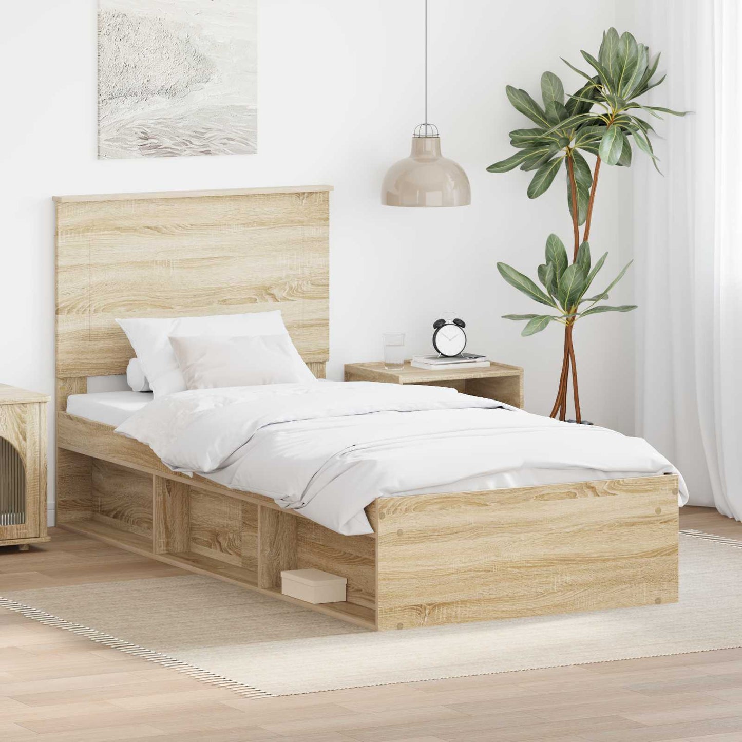 vidaXL Bed Frame with Headboard Sonoma Oak 75 x 190 cm Solid Pine Wood