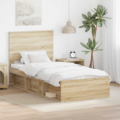 vidaXL Bed Frame with Headboard Sonoma Oak 75 x 190 cm Solid Pine Wood