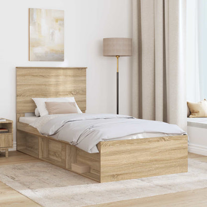 vidaXL Bed Frame with Headboard Sonoma Oak 75 x 190 cm Solid Pine Wood