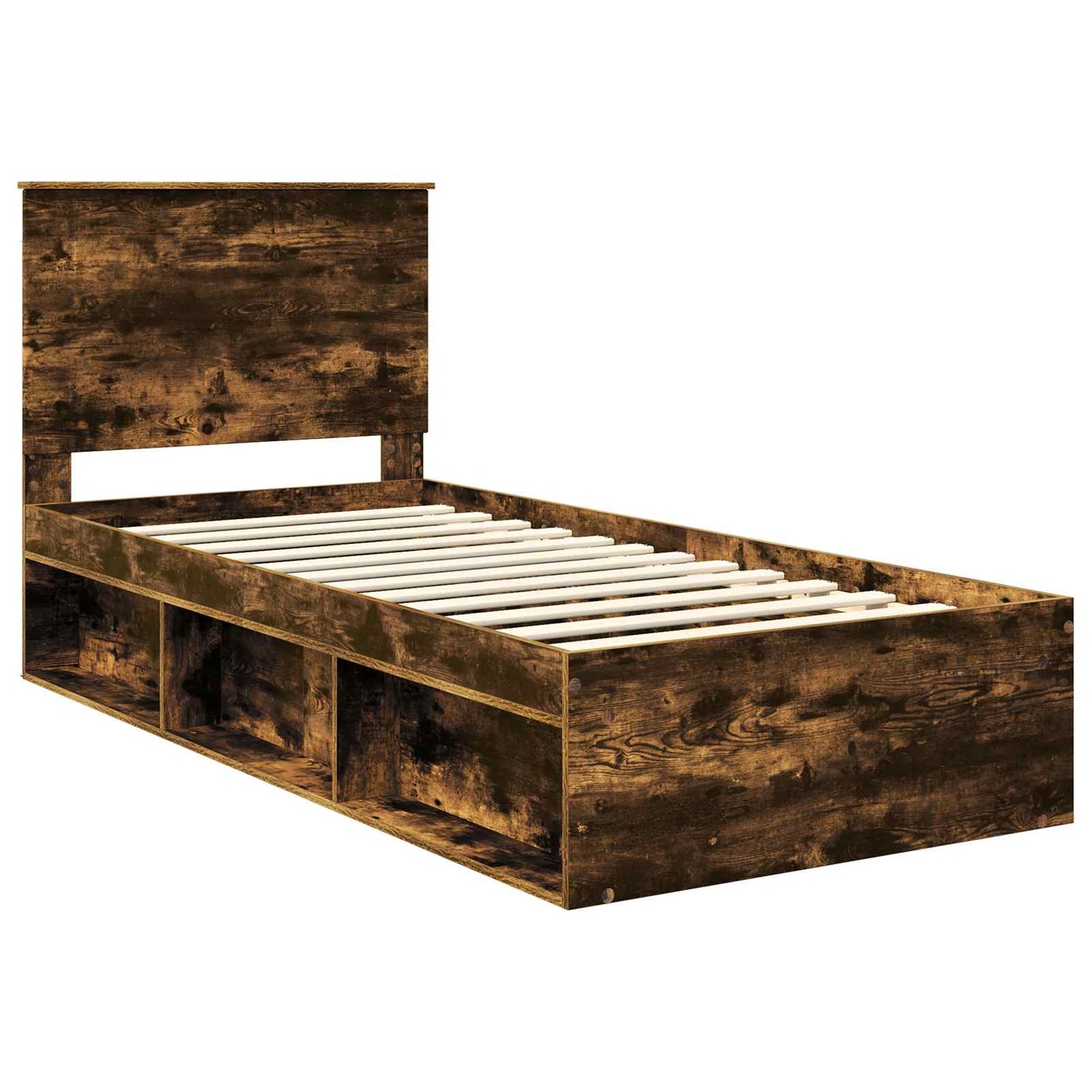 vidaXL Bed Frame with Headboard Smoked Oak 75 x 190 cm Solid Pine Wood