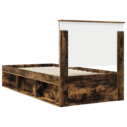 vidaXL Bed Frame with Headboard Smoked Oak 75 x 190 cm Solid Pine Wood