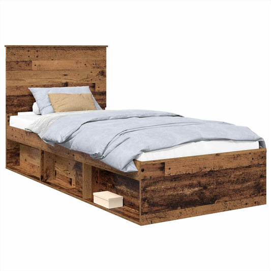 vidaXL Bed Frame with Headboard Old Wood 75 x 190 cm Solid Pine Wood
