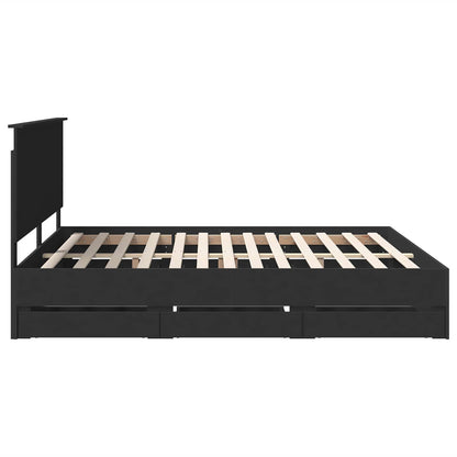 vidaXL Bed Frame with Drawer Black 200 x 200 cm Engineer Wood
