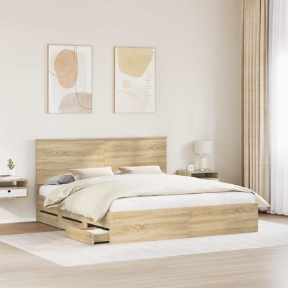 vidaXL Bed Frame with Drawer Sonoma Oak 200 x 200 cm Engineer Wood