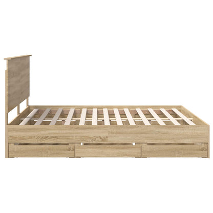 vidaXL Bed Frame with Drawer Sonoma Oak 200 x 200 cm Engineer Wood
