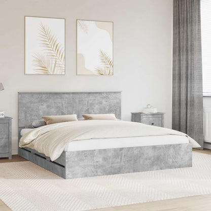 vidaXL Bed Frame with Drawer Concrete Grey 200 x 200 cm Engineer Wood