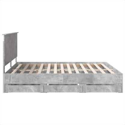 vidaXL Bed Frame with Drawer Concrete Grey 200 x 200 cm Engineer Wood