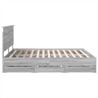 vidaXL Bed Frame with Drawer Grey Sonoma 200 x 200 cm Engineer Wood