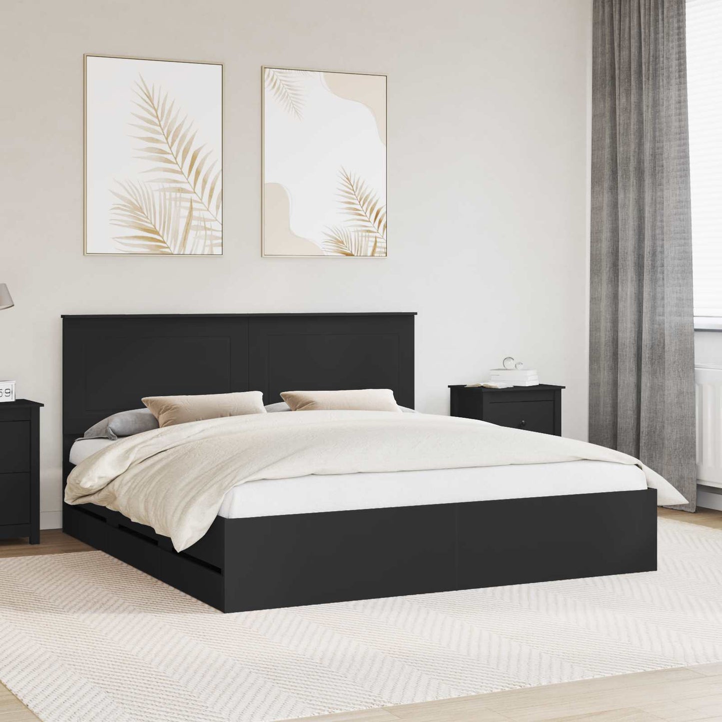 vidaXL Bed Frame with Drawer Black 180 x 200 cm Engineer Wood