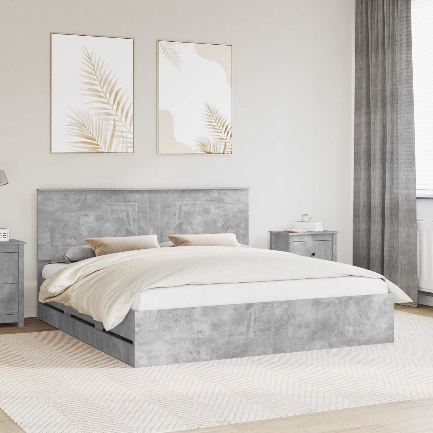 vidaXL Bed Frame with Drawer Concrete Grey 180 x 200 cm Engineer Wood