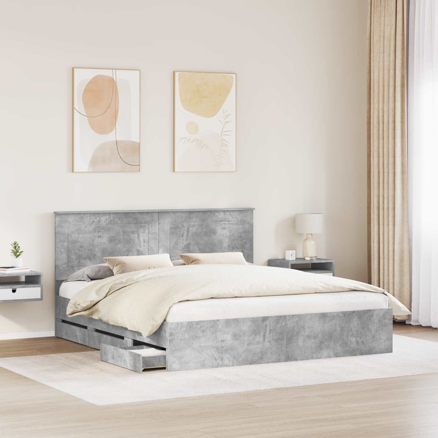 vidaXL Bed Frame with Drawer Concrete Grey 180 x 200 cm Engineer Wood