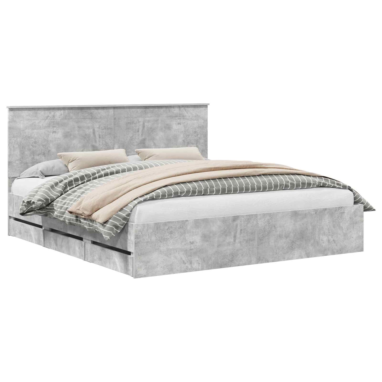 vidaXL Bed Frame with Drawer Concrete Grey 180 x 200 cm Engineer Wood