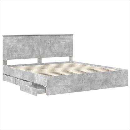 vidaXL Bed Frame with Drawer Concrete Grey 180 x 200 cm Engineer Wood