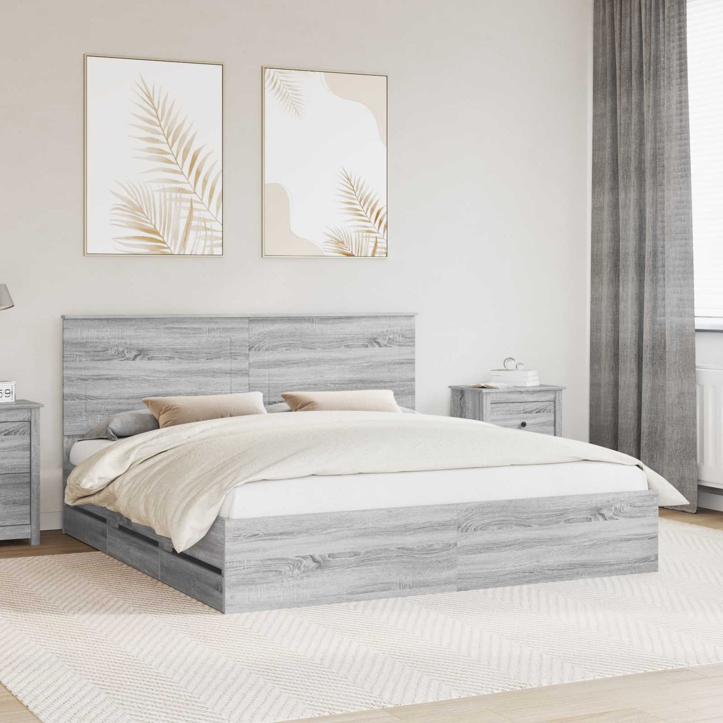 vidaXL Bed Frame with Drawer Grey Sonoma 180 x 200 cm Engineer Wood